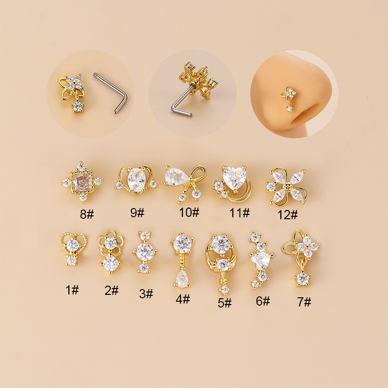 20G L-Shaped Cubic Zircon Nose - огляд і ціна Body Jewelry Surgical Steel