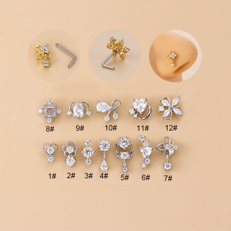 20G L-Shaped Cubic Zircon Nose - огляд і ціна Body Jewelry Surgical Steel