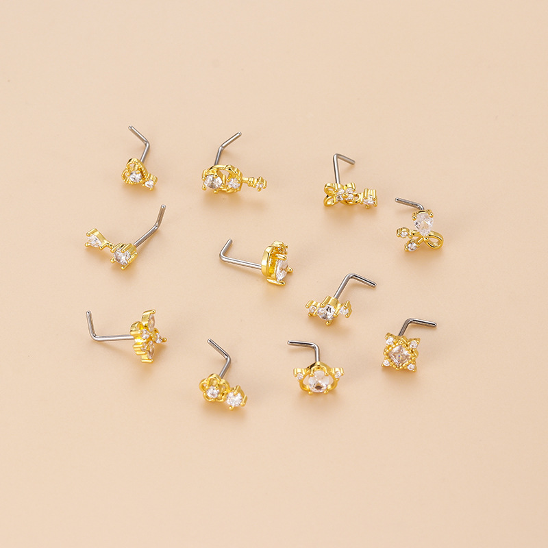 20G L-Shaped Cubic Zircon Nose - огляд і ціна Body Jewelry Surgical Steel