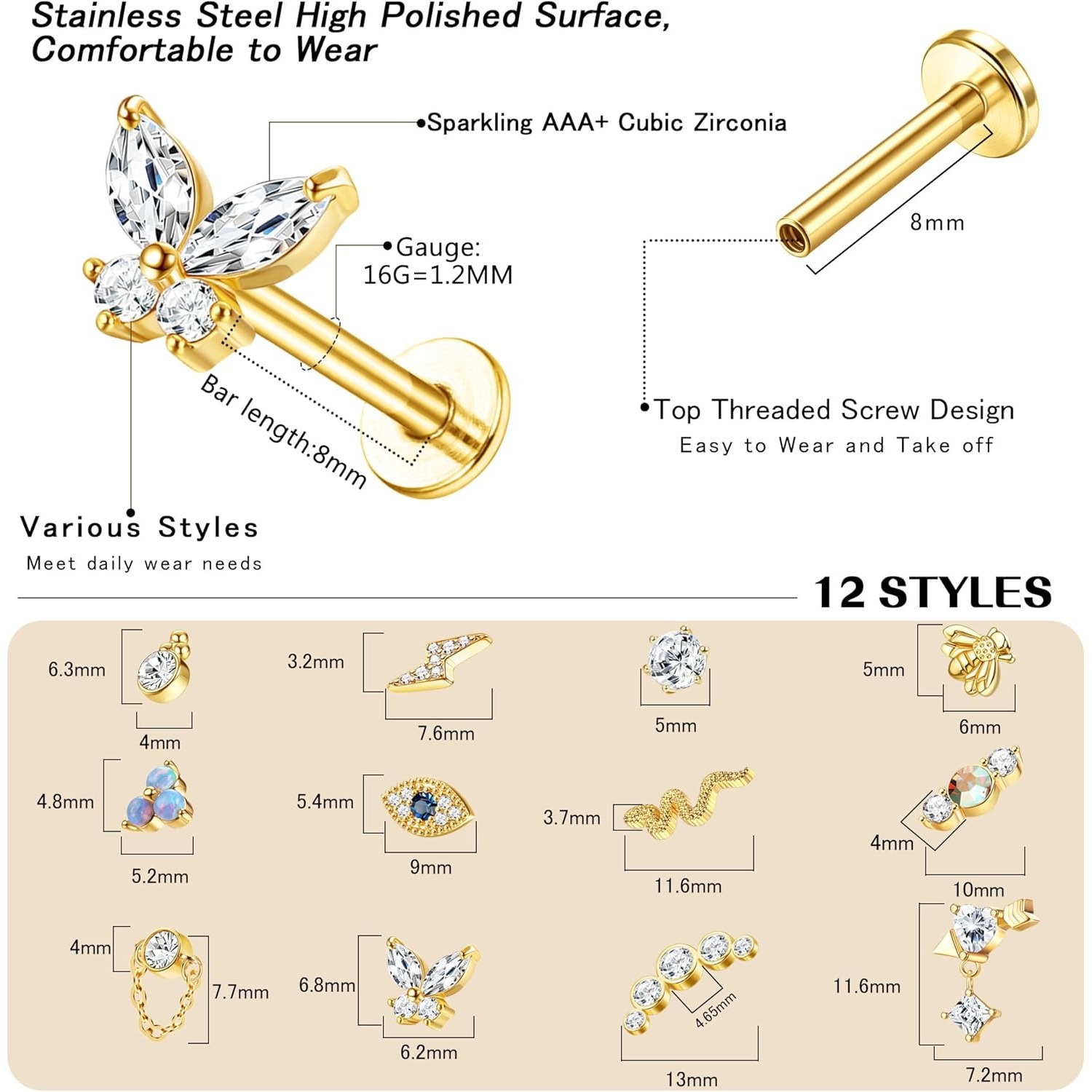 Bobisty 1Pc Cartilage Earrings - огляд і ціна Body Jewelry Surgical Steel