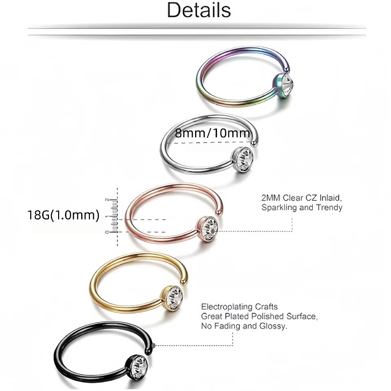 5pcs 18G Nose Rings C-Shaped N - огляд і ціна Body Jewelry Surgical Steel