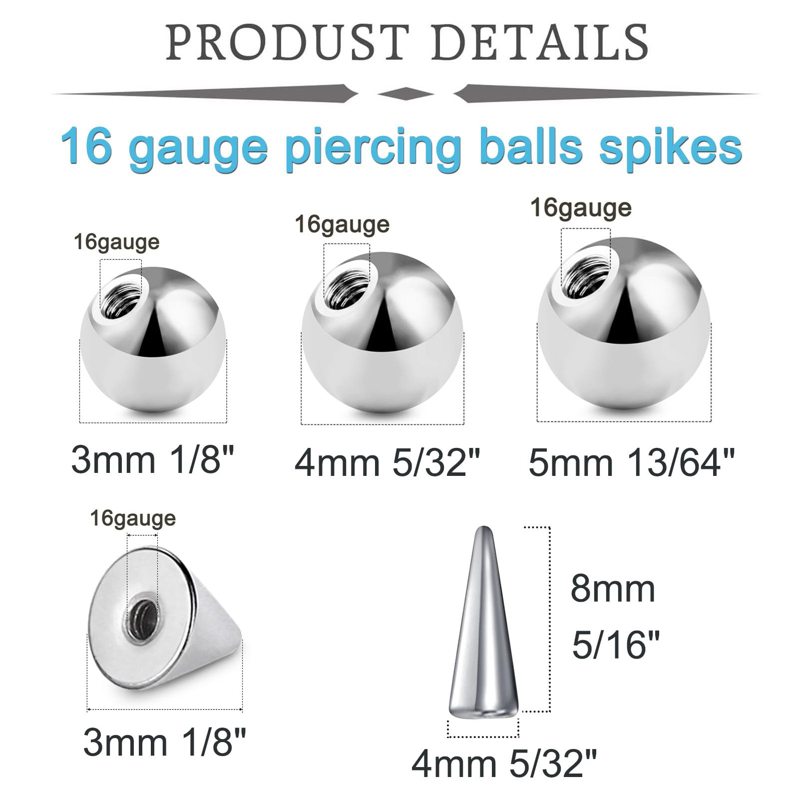 20pcs 16Gauge Stainless Steel  - огляд і ціна Body Jewelry Replacement Ball