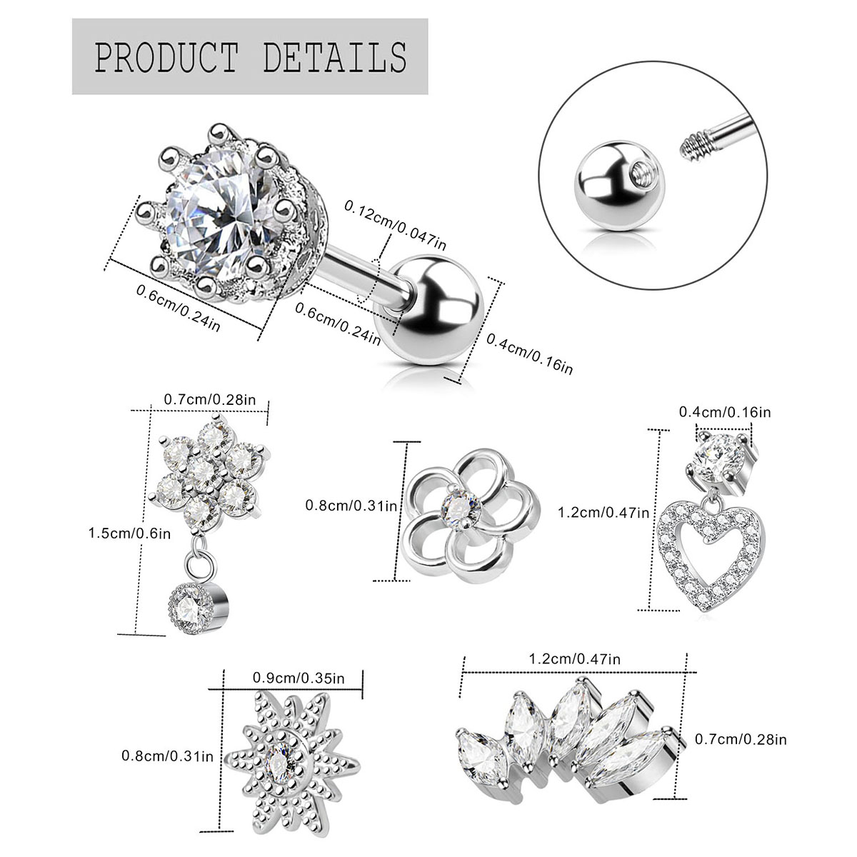 2pcs Cartilage Earrings Stud F - огляд і ціна Body Jewelry Surgical Steel