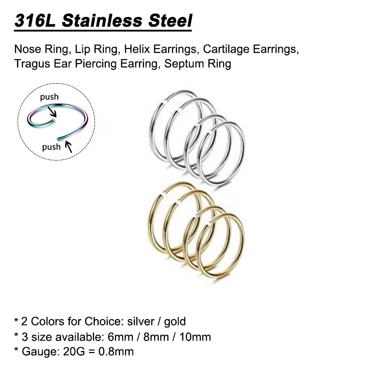 6pcs/lot Hypoallergenic Nose R - огляд і ціна Body Jewelry Surgical Steel